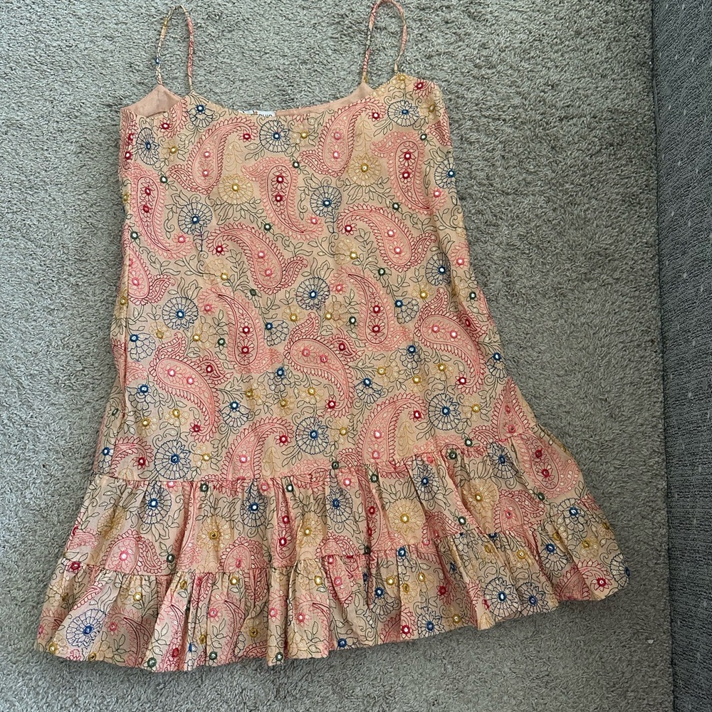 Paisley Print Mini Dress - Pink and Yellow